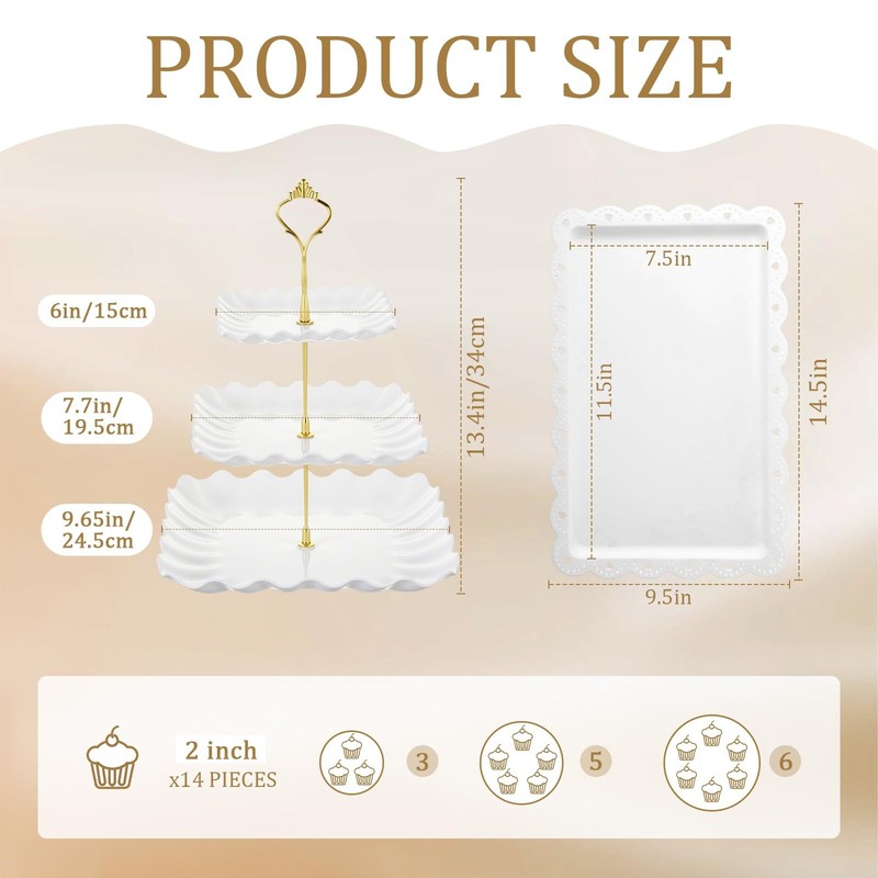 9 Pcs Cake Stand Plastic Dessert Table Display Set, 3 Pcs 3-tier Cupcake Stan... gallery