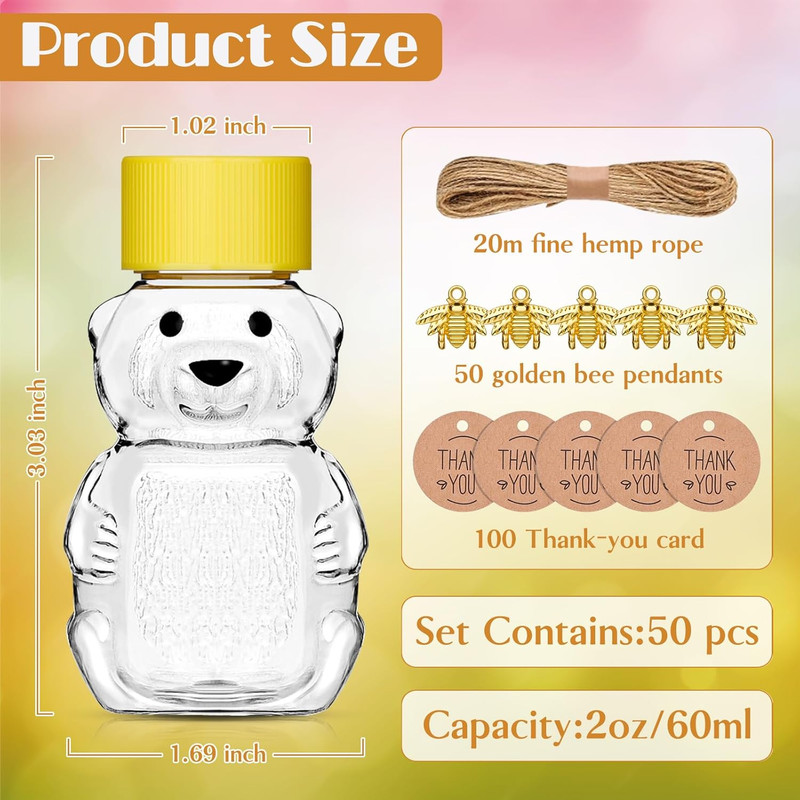 50 Pack Plastic Honey Bear Bottles Jars, 2 Oz Honey Bear Cup with Lids Mini Bear gallery
