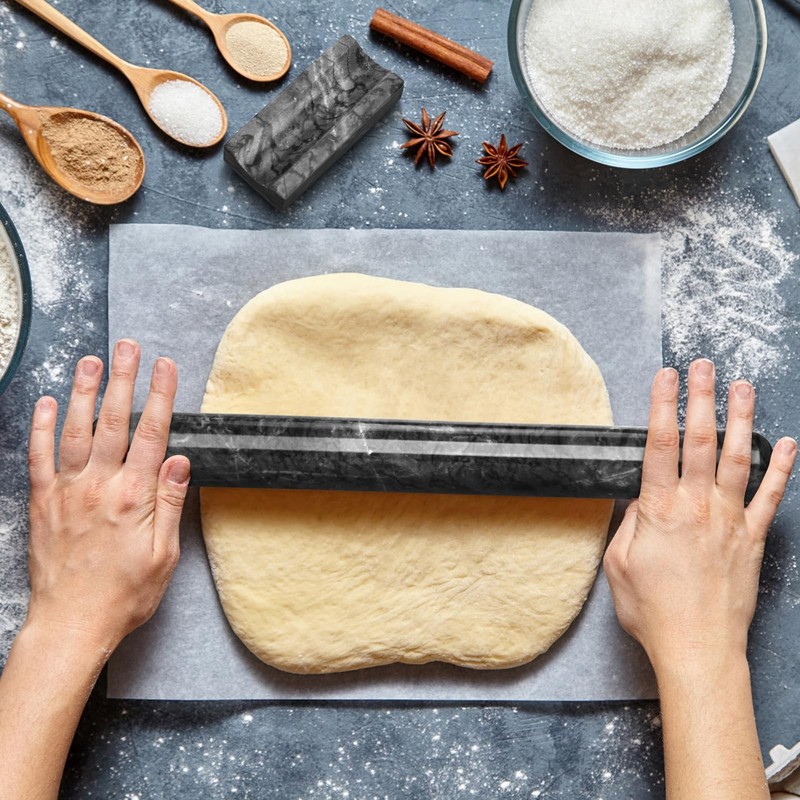 Marble Rolling Pin with Stand, 15.7" Black Stone French Heavy Polished Non St... gallery