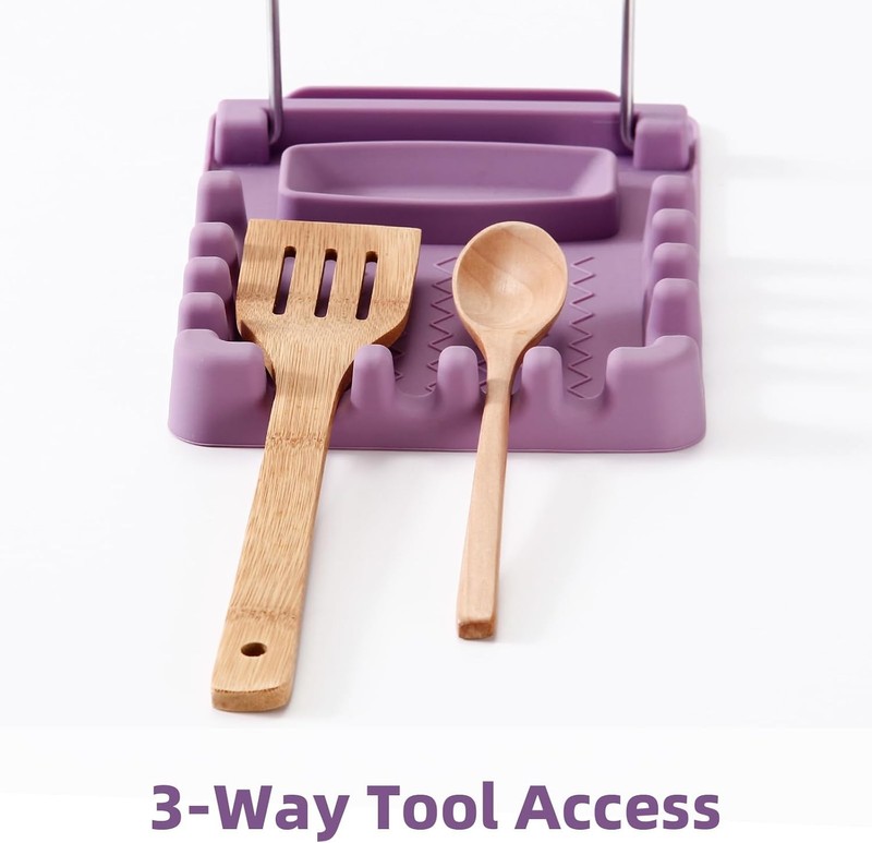 Silicone Utensil Rest with Foldable Stainl Steel Lid Holder – gallery