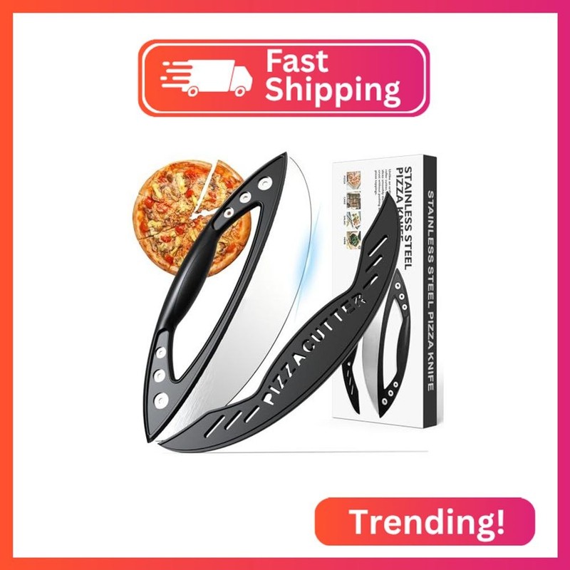AILUROPODA 12-Inch Pizza Rocker Blade Cutter, Stainless Steel with Protective Co