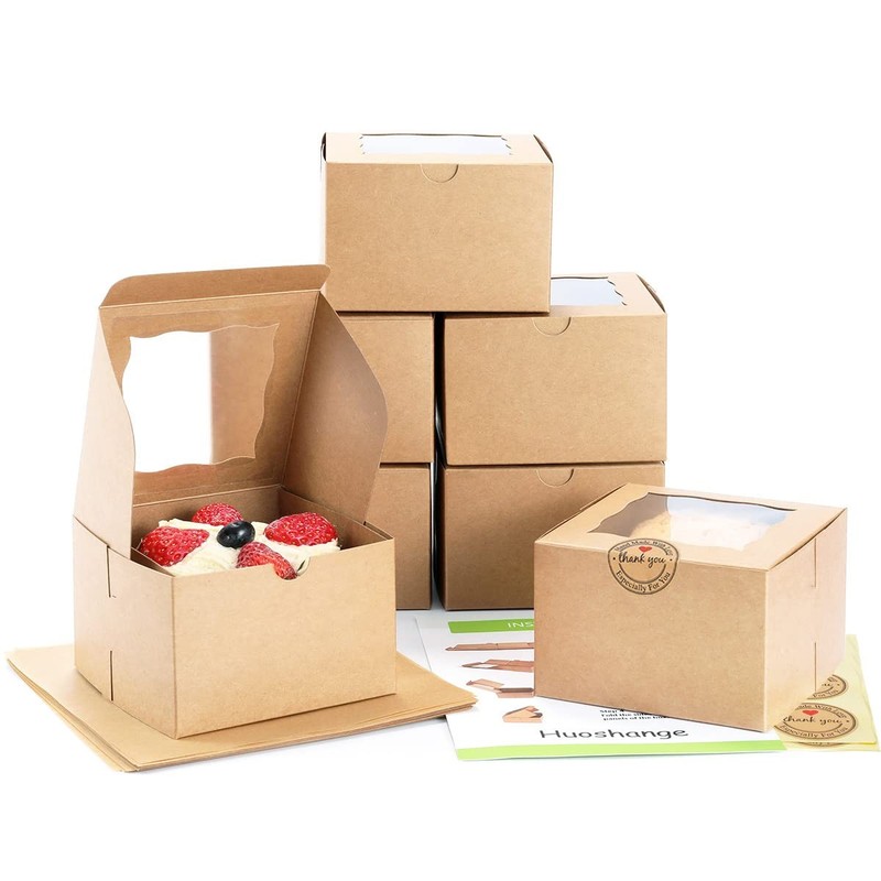 50 Pack Brown Cookie Boxes with Window 4.5×4.5×3 Inch Mini Bakery Treat Box DIY
