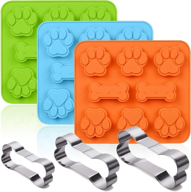 Silicone Molds Puppy Dog Paw & Bone Shaped 2 in 1 Blue&Green&Orange