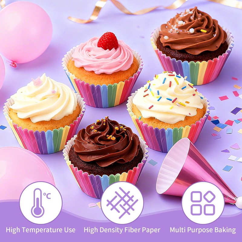 100 Pcs Rainbow Cupcake Liners,Greaseproof Paper Muffin Liners Disposable Col... gallery