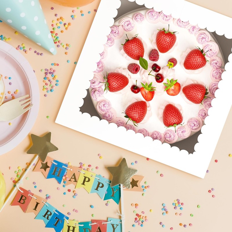 3 PCS White 10x10x8 Inch Tall Cake Boxes Window Boards Square Bakery Dessert gallery