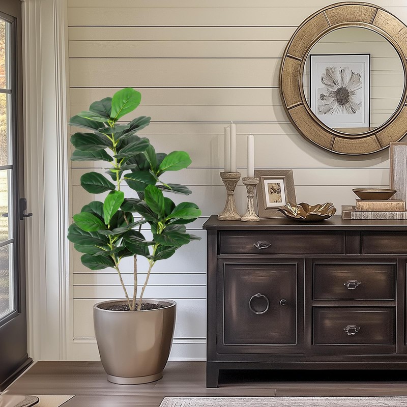 Gaomon 4Ft Fiddle Leaf Fig Artificial Tree Faux Floor Plant Black Planter Pot gallery