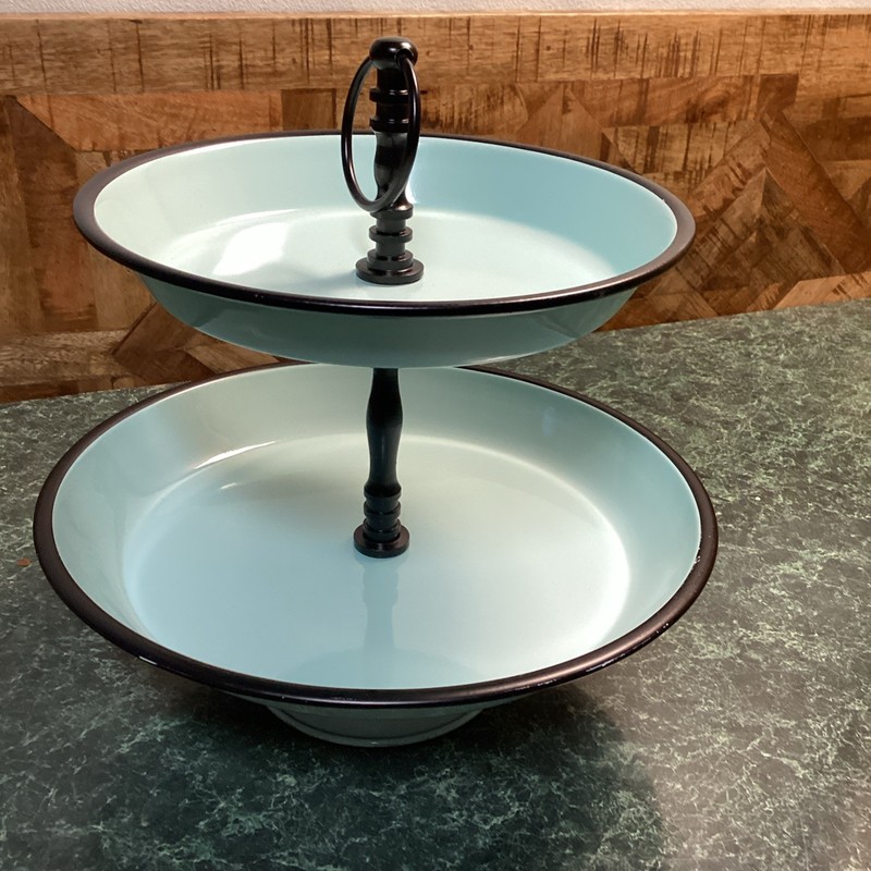 2-Tier Dessert & Appetizer Serving Stand W/Central Handle Aqua 12.5" H Farmhouse gallery