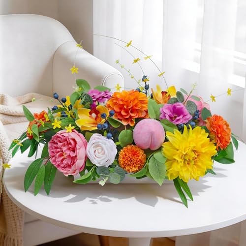 Spring Summer Centerpiece for Table with Peony, Rose & Dahlia Flowers, Peach gallery