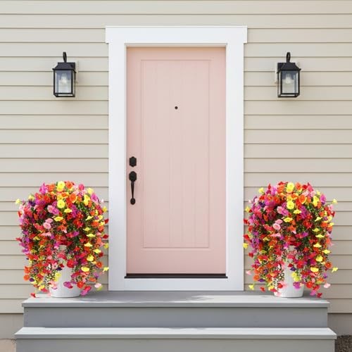 4pcs Artificial Hanging Plants for Outdoor, Fake Multicolor Morning Glory gallery