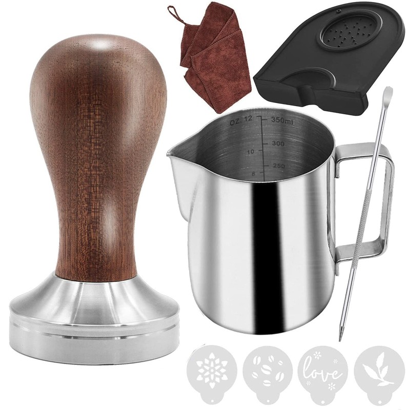 Ezebesta 51mm Coffee Tamper Set Barista Kit for Portafilter Wood Brown