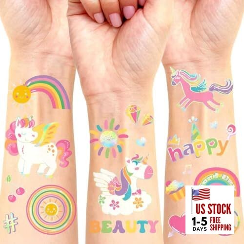 Unicorn Temporary Tattoos for Kids – 94 Glitter Styles Unicorn Rainbow Fake
