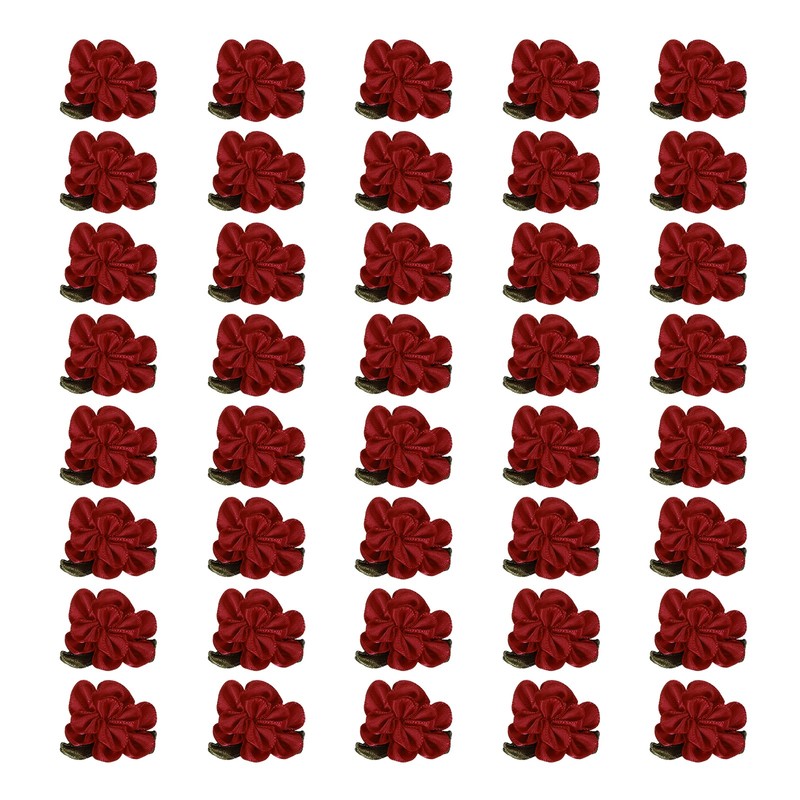 40Pcs 1″ Ribbon Flowers Bows Mini Satin Roses Flowers Burgundy