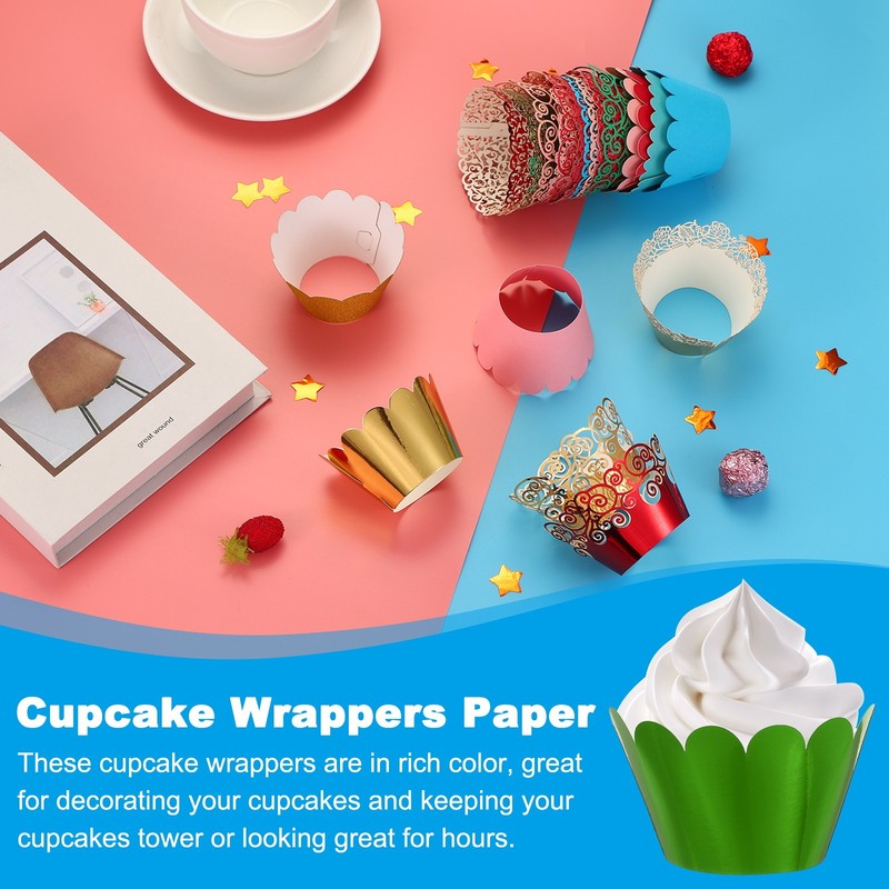 Cupcake Wrappers Paper, 50 Pack Baking Cups Wave Decor, Reflective Green gallery