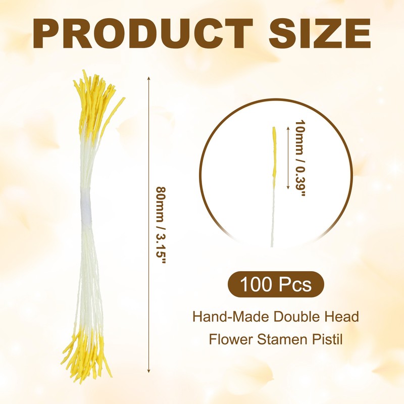 100Pcs 10mm Double Heads Flower Stamen Artificial Flower Stamen Pistil Yellow gallery