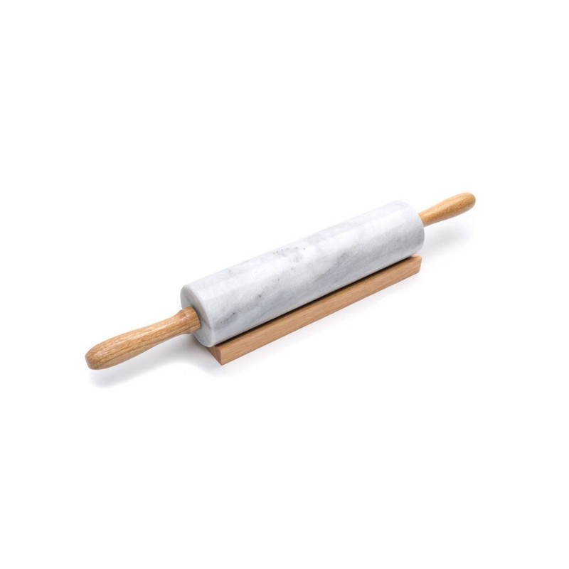 2pc Marble Rolling Pin and Base with Wood Handles gallery