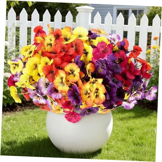 18 Bundles Artificial Flowers Outdoor Fake Flowers Pansies 18 Pcs- Mix Color