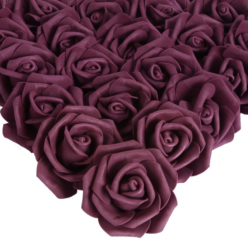 100 Plum Foam Roses Artificial Flowers Heads 3″ for Decorating Weddings