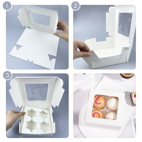 MUMULULU PCS White Paper Cupcake Boxes with 4 Cavity Cookie Gift Boxes with 14 gallery