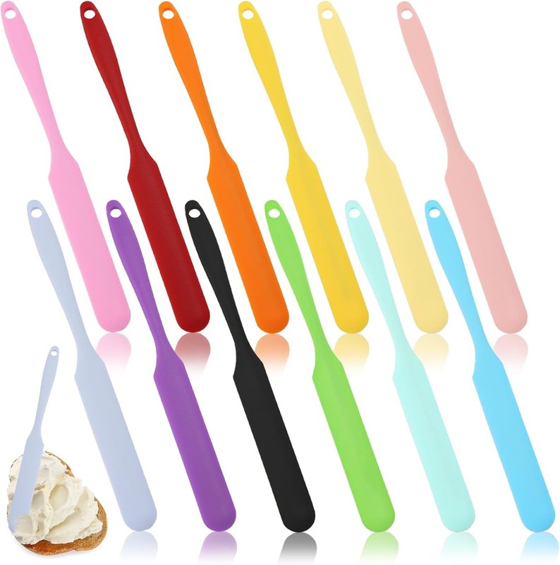 12 Pieces Silicone Jar Spatula, Heat-resistant Jar Scraper Bulk with Long