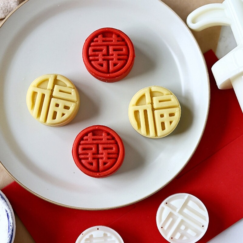 Cookie Stamps New Years Round Mooncake Molds Hand-Pressure Mooncake Maker gallery