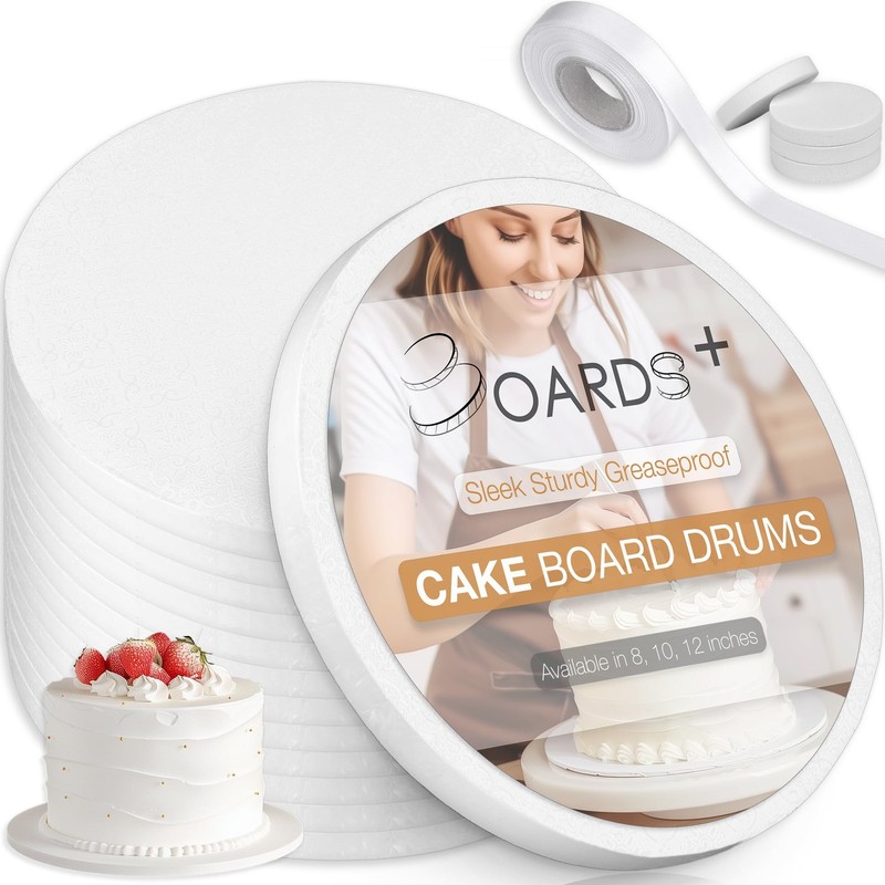 Cake Drum 12 inch 12 Pack 1/2″ Thick Greaseproof Rounds with Matching Ribbon