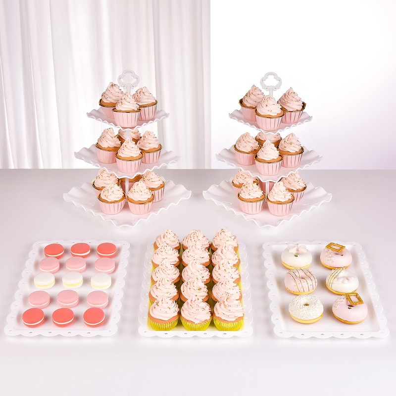 5 Piece Cake Stand Set with 2 x Large 3-Tier Cupcake Stands, 3 x Appetizer Tr…