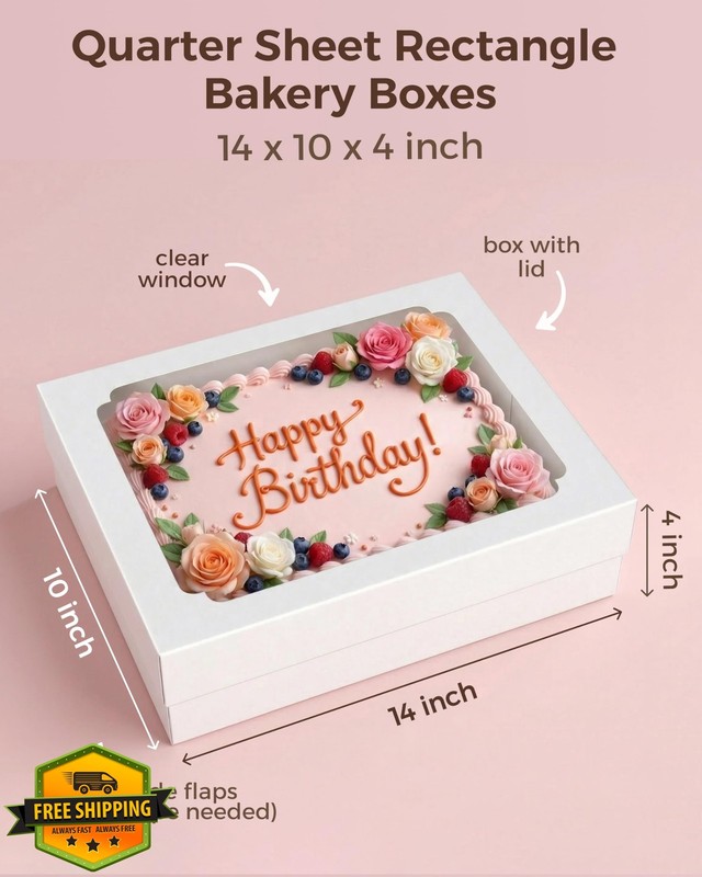 Baregamyan 14x10x4 inch white cake boxes w/ window 15pcs gallery