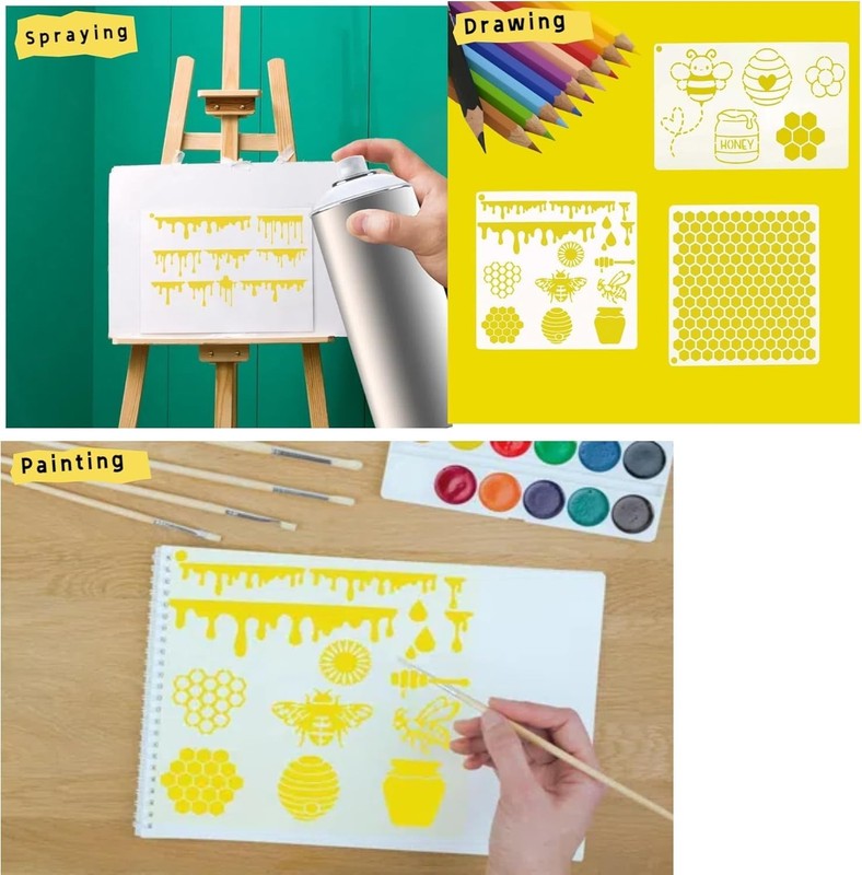 12PCS Reusable Bee & Honeycomb Stencils for Crafts and Baking Decor gallery