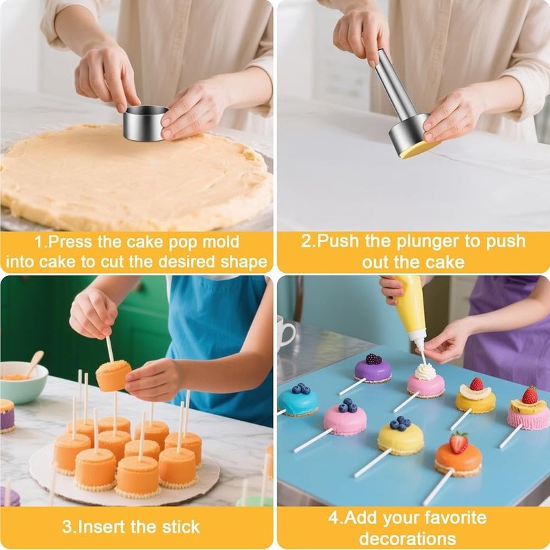 Stainless Steel Cake Pop Mold Cutter Non-Stick Baking Tool W/ Pusher BPA-Free US gallery