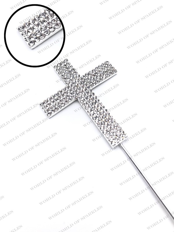 4 Row Diamante Cross Cake Topper Silver Holy Communion Christening Decoration D6