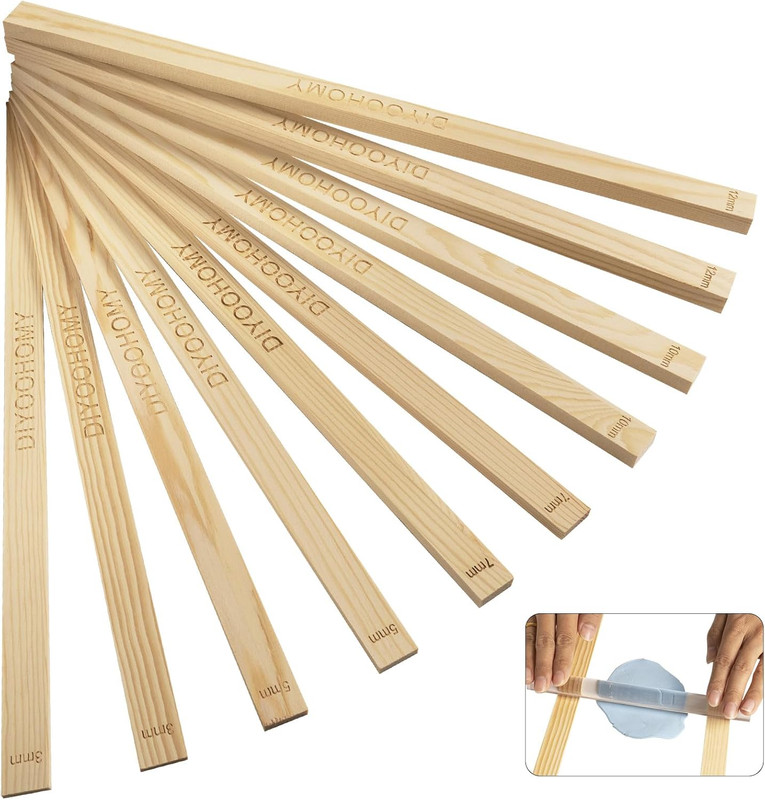 10 Pcs 17″L Rolling Pin Guides for Dough Thickness Polymer Clay Tools, Wooden Sl