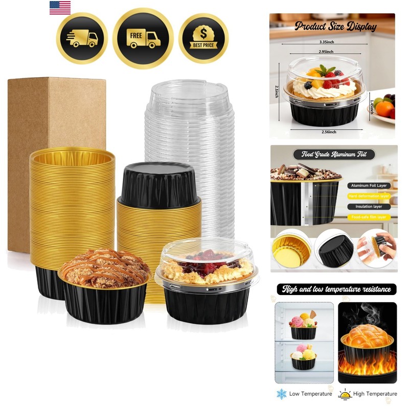 60 Pack 5 OZ Round Mini Cake Pans with Lids, Disposable Aluminum Foil Baking ...