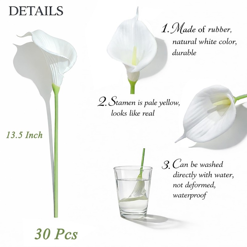Heleze 30 Pcs Artificial Calla Lily Flowers Bouquet Faux Branches For Vase Fake gallery