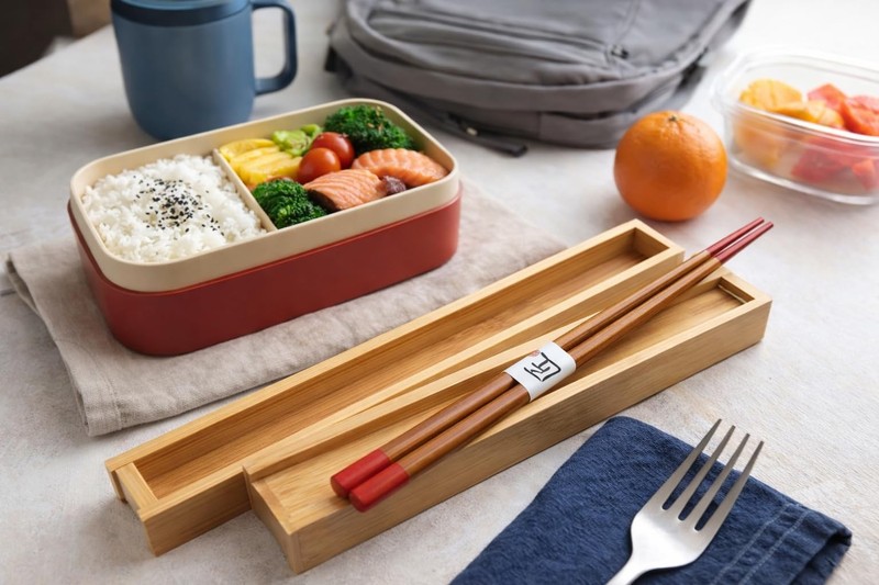 2-Pack Bamboo Portable Chopsticks with Case, Reusable Travel Chopsticks, Red ... gallery