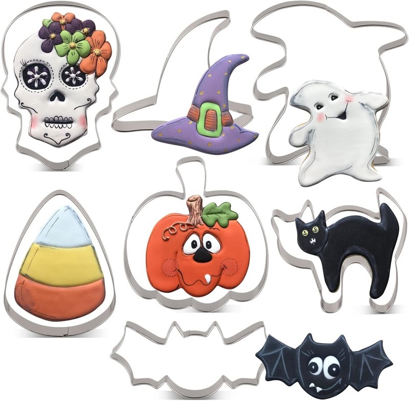 7 Pcs Halloween Cookie Cutters Set Pumpkin Bat Ghost Shapes Mold Stainless Steel