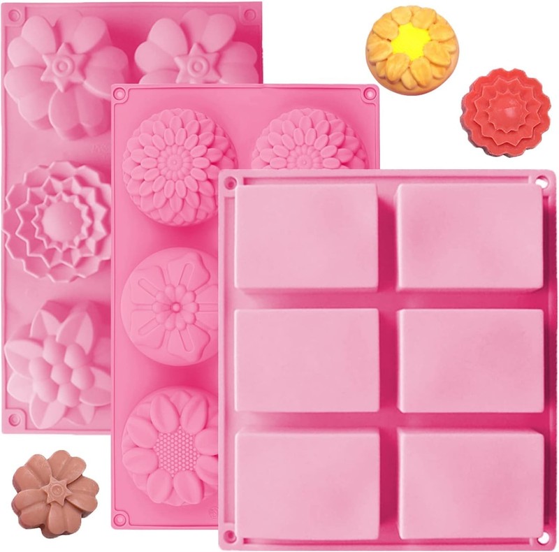 OBSGUMU 3 Pack Silicone Soap Molds, 6 20 cm x 22 x 3 cm, Flower Mold