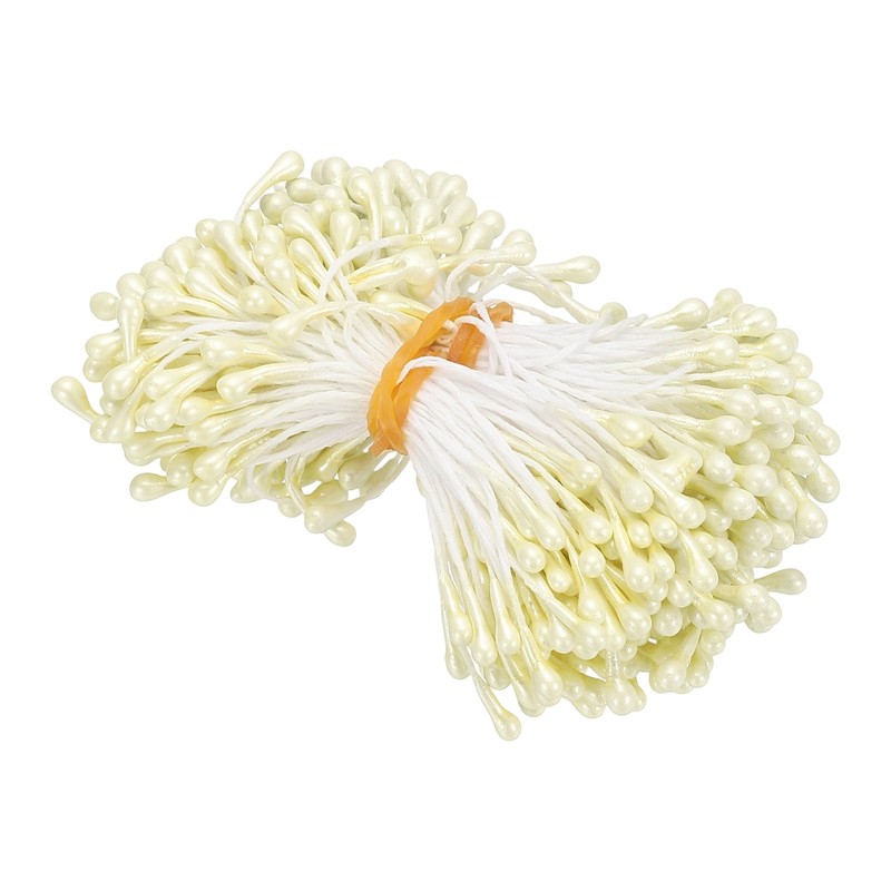 300Pcs 3mm Double Heads Flower Stamen Artificial Flower Pistil Light Yellow