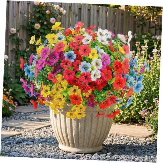 Artificial Flowers Outdoors Spring Faux Flowers UV Resistant 12PCS Multi Color