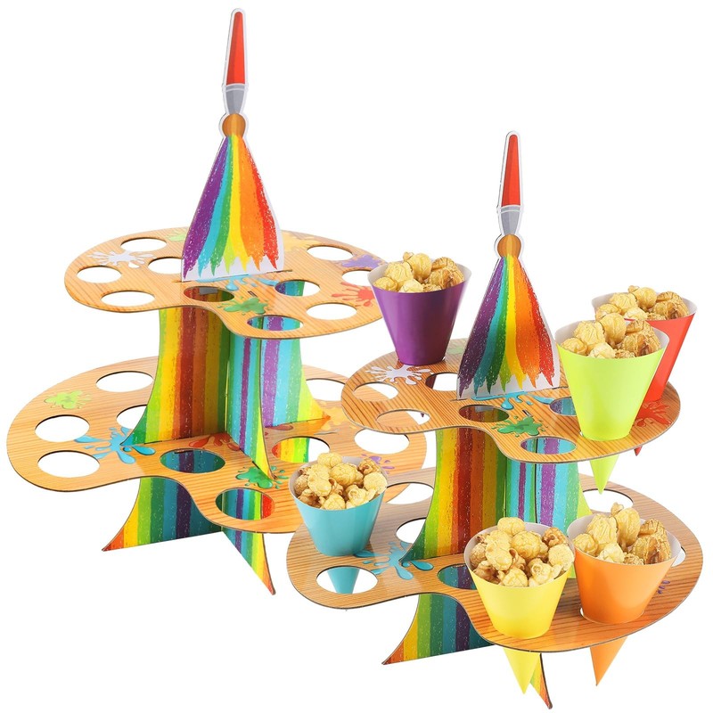 2 Pcs Art Paint Party Treat Stand with 48 Treat Cones Multicolor Paint Cupcak…