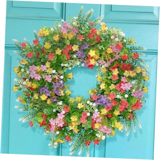 20 Inch Spring Summer Boxwood Wreath for Front Door Outside, Faux Floral Red gallery