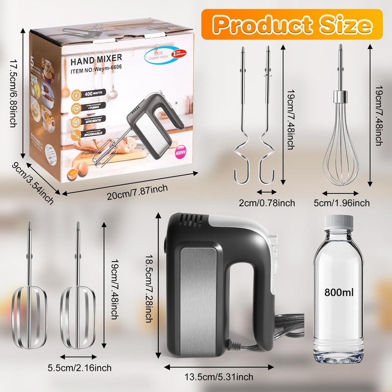 5-Speed 400W Hand Mixer Electric Handheld - Ultra-Powerful Handheld Mixer wit... gallery