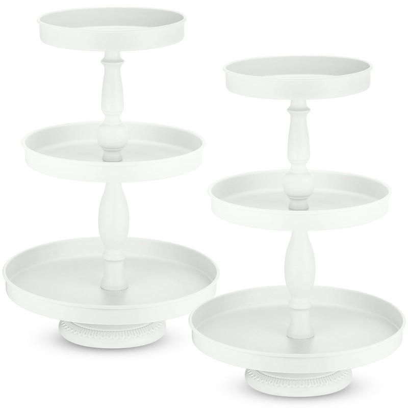 2 Pcs 3 Tier Cupcake Stand Holder, Round Cupcake Stand Serving Tray, Metal Ti…