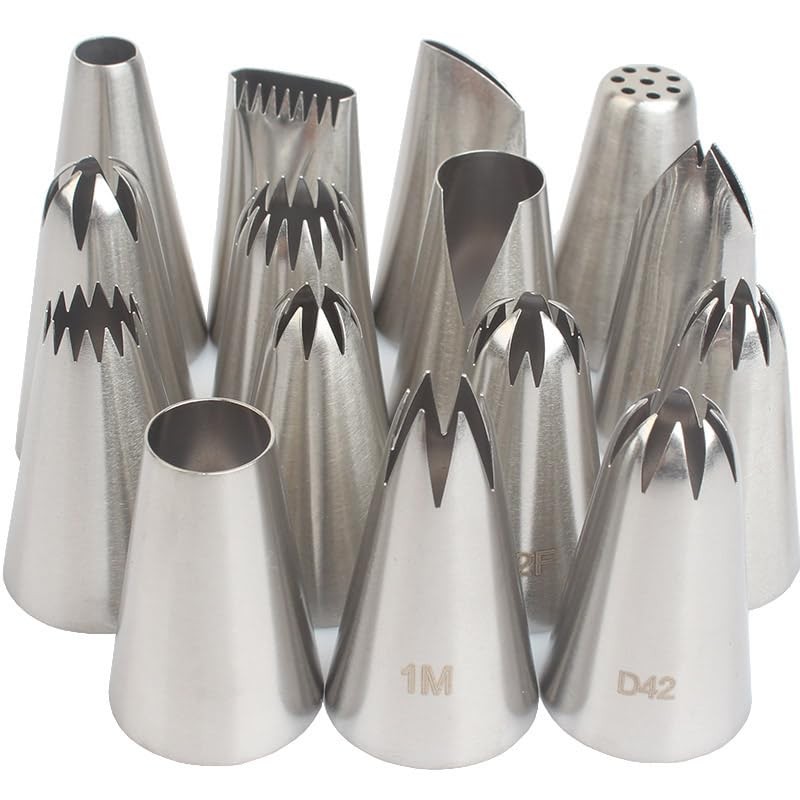 15pcs Stainless Steel Flower Piping Tips Set Food-Grade Baking Tools Cookies,…