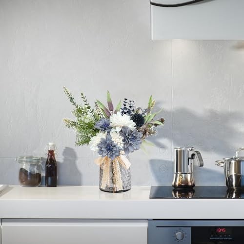 Fake Flowers in Vase, Artificial Flowers Blue Faux Blue and White/Grey Vase gallery