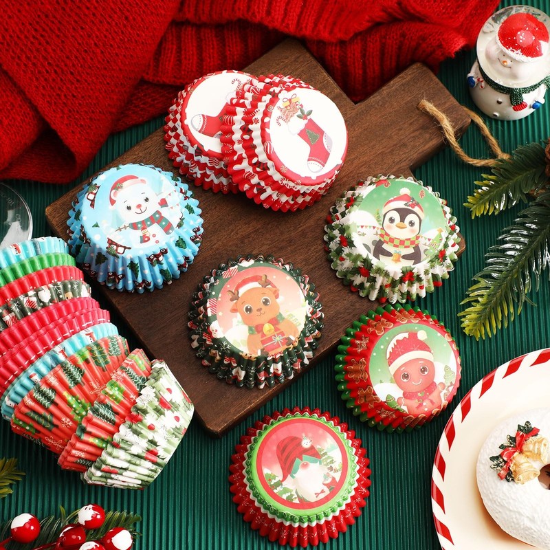 450pcs Christmas Cupcake Liners, Santa Snowman Christmas Cupcake Wrappers Bak... gallery