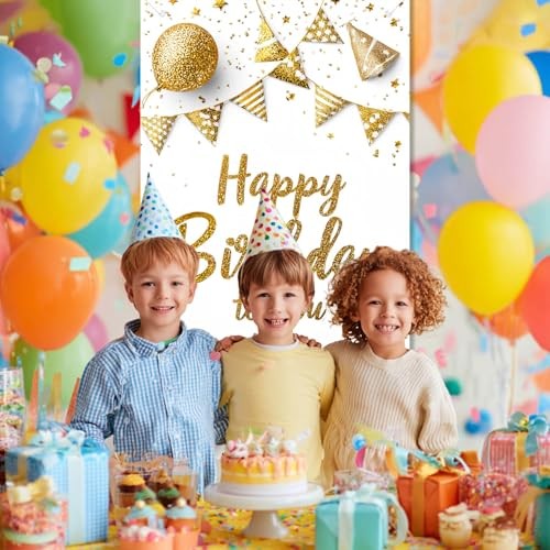 Happy Birthday Door Cover Gold White Glitter Confetti Gold White Confetti gallery