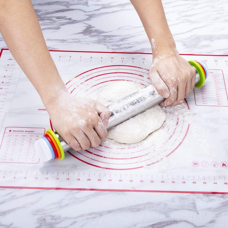 Rolling Pin and Pastry Baking Mat Set, Rolling Pins with Adjustable Thickness Ri gallery