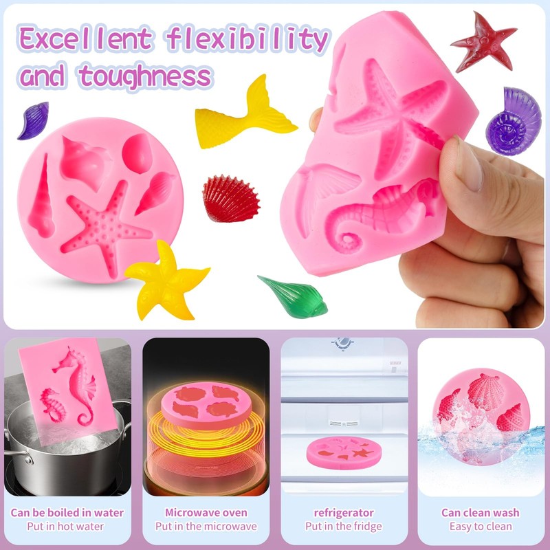 Elfkitwang Marine Theme Fondant Silicone Mold,Seashell,conch, Mermaid Pink gallery