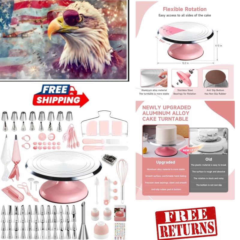 Elegant Cake Decorating Supplies Set: 12-Inch Turntable, 64 Piping Tips & More