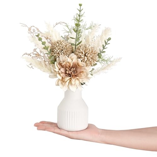 Artificial Flowers in Ceramic Vase 12.5" Centerpieces Coffee Table Small Brown gallery